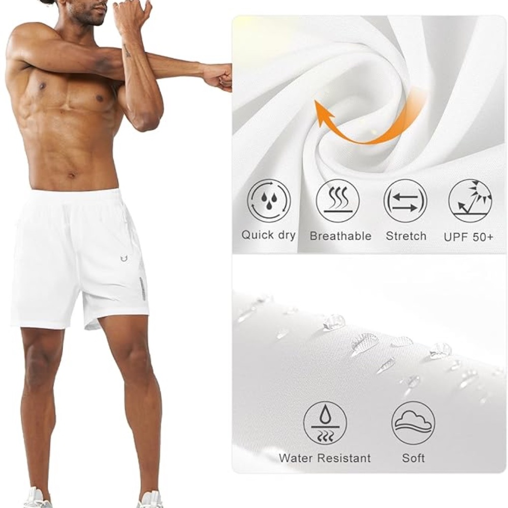 Men's Athletic Running Shorts Quick Dry Workout Shorts Lightweight 5"- White